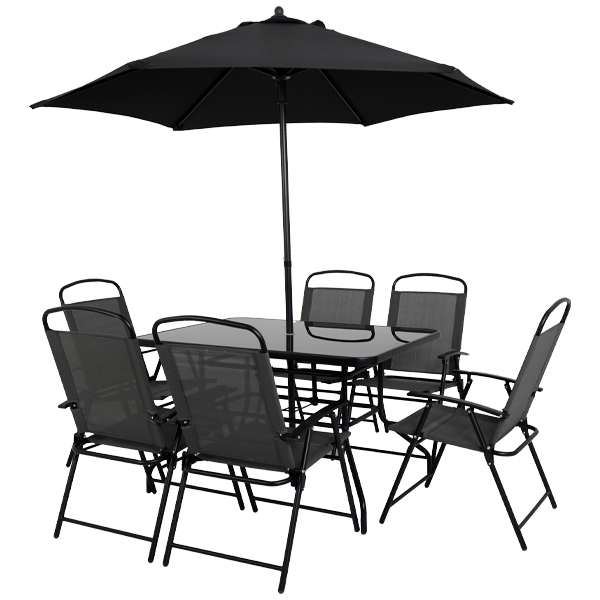 Royal Homes - Patio Set with Parasol Black Six Seats 