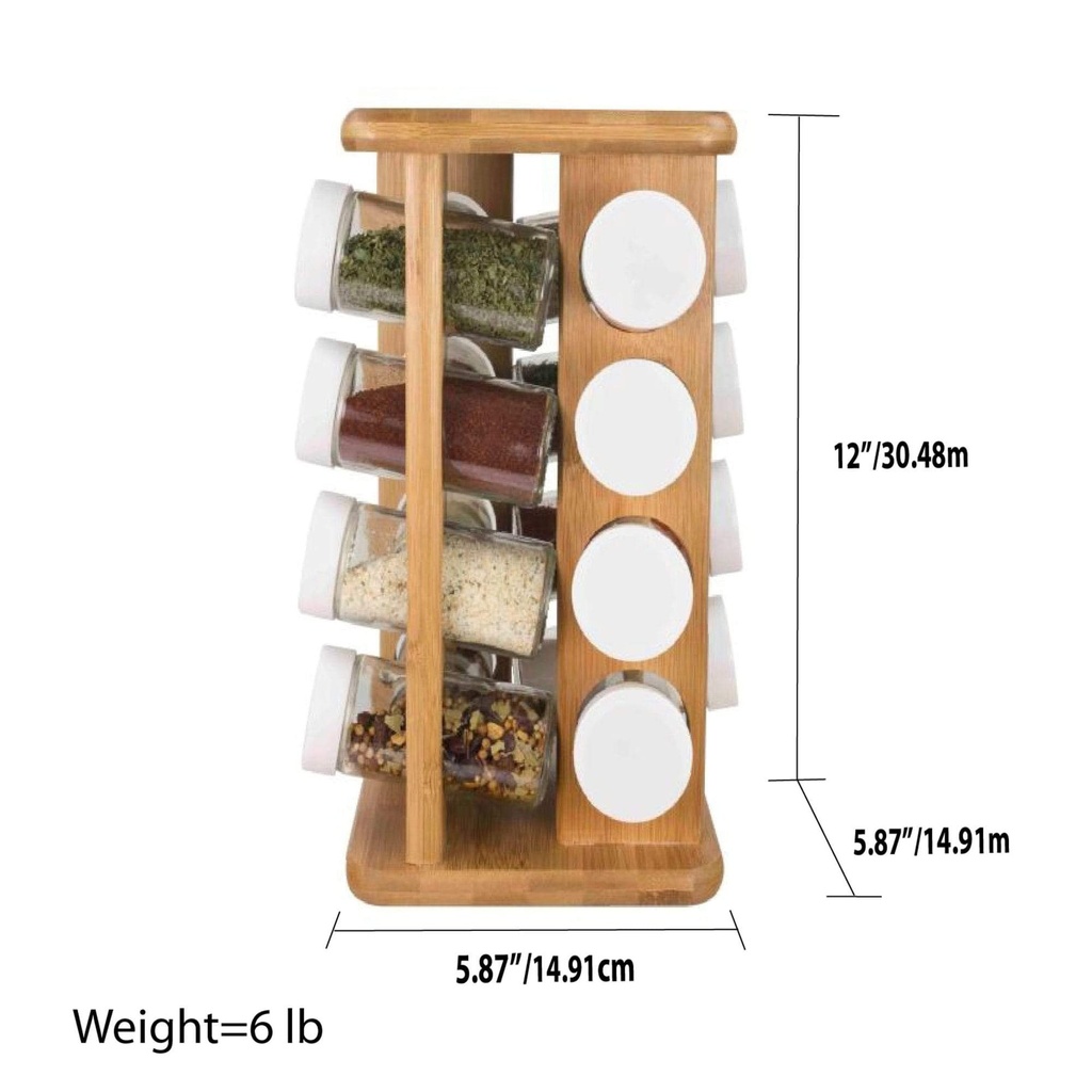 HOME BASICS 16 PIECE BAMBOO REVOLVING SPICE RACK