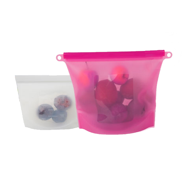 Farberware Silicone Food Storage Bags - White 1 Qt. 9.4 x 6.9in, Pink 1.5 Qt. 11.4 x 8.3in - Set of 2