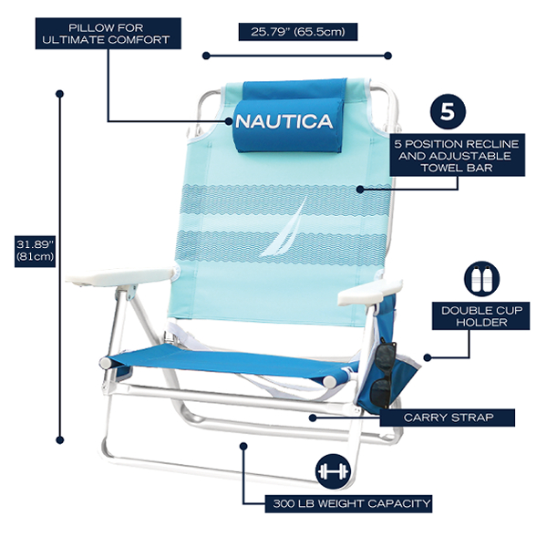 Nautica Beach Chair 5-Position, Blue Wave J-Class