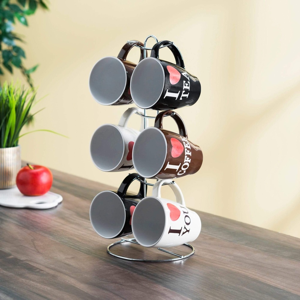 Home Basics I Love Coffee 6 Piece Mug Set with Stand