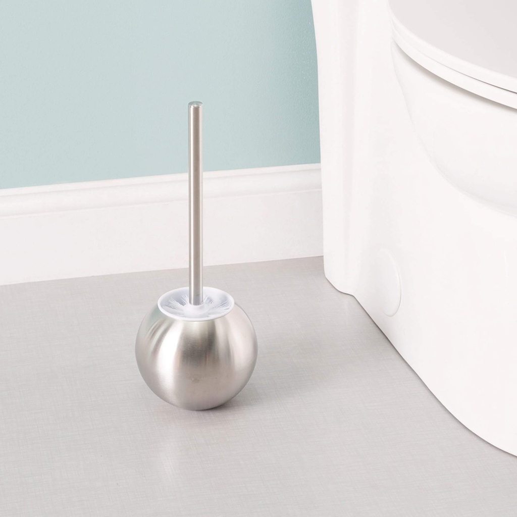 Home Basics Hide-Away Toilet Brush with Round Stainless Steel Hygienic Holder, Silver