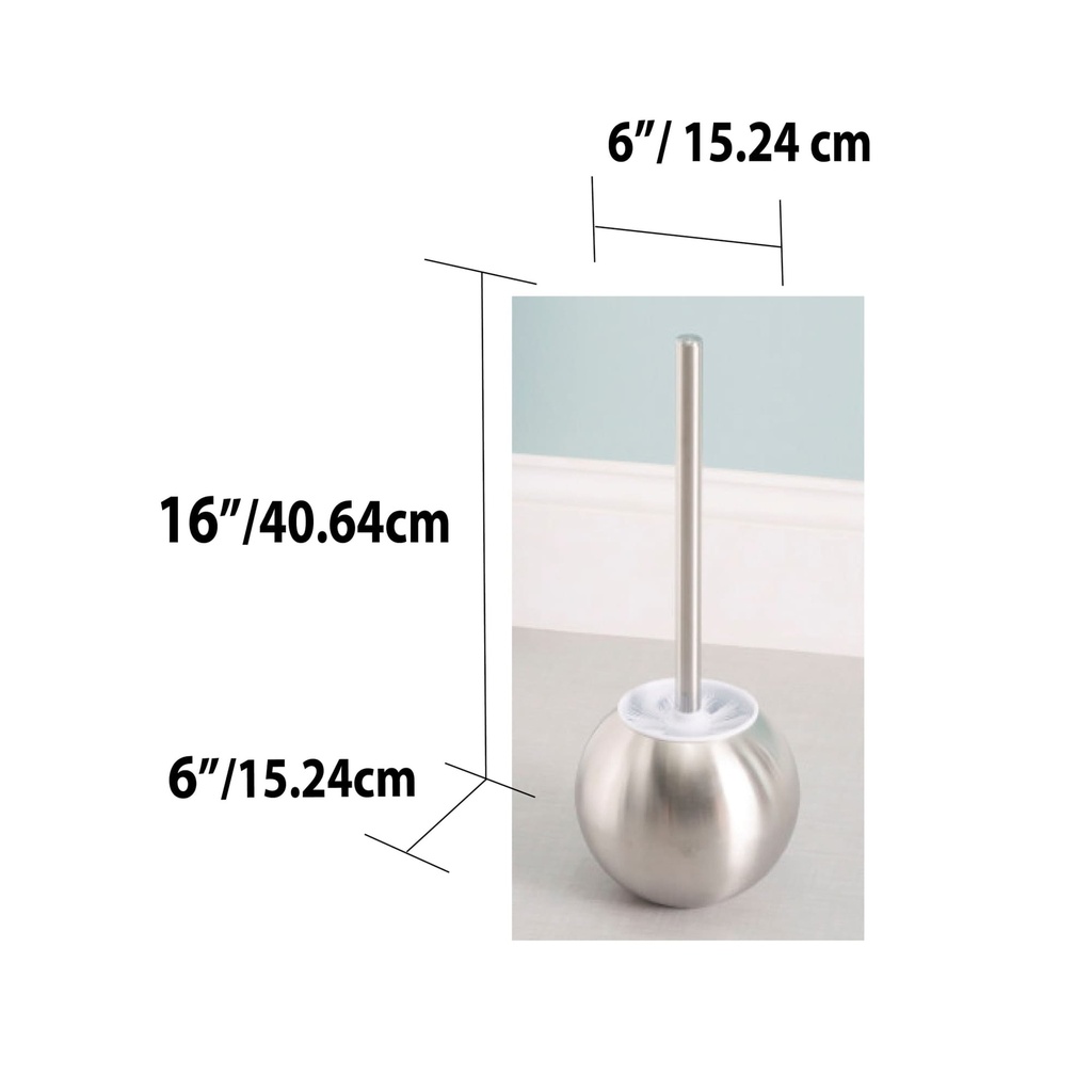 Home Basics Hide-Away Toilet Brush with Round Stainless Steel Hygienic Holder, Silver