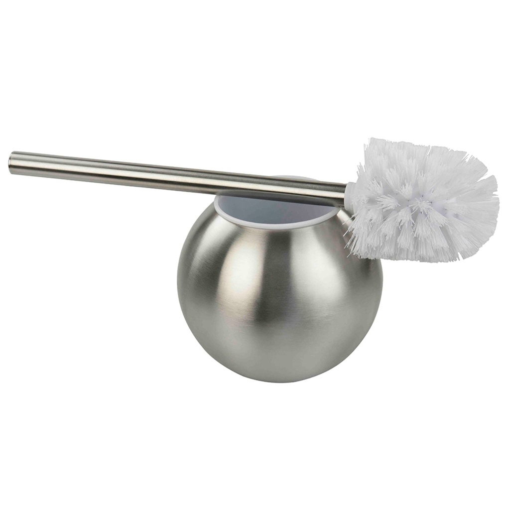 Home Basics Hide-Away Toilet Brush with Round Stainless Steel Hygienic Holder, Silver