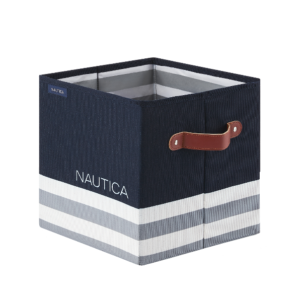 Nautica Folding Storage Cube, Navy Stripe