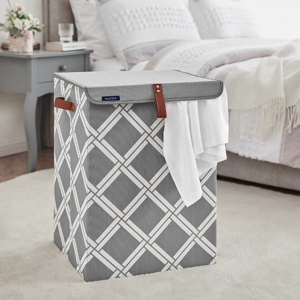 Nautica Folding Hamper with Lid, Gray Weave
