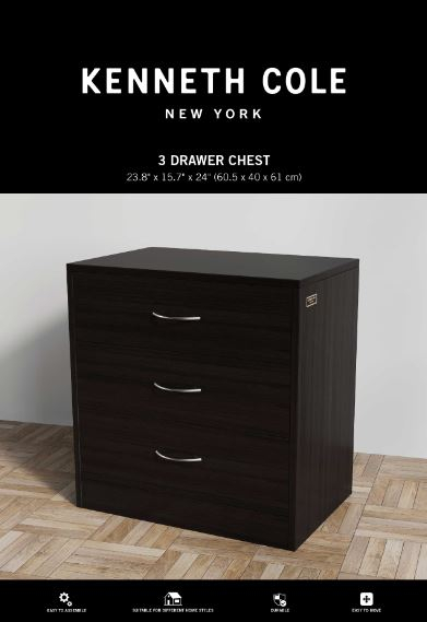 Kenneth Cole 3-Drawer Chest, Black