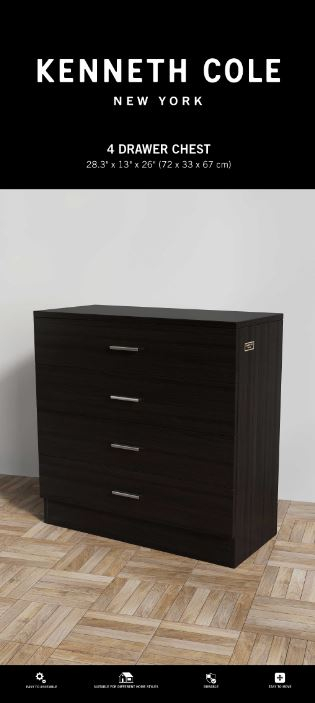 Kenneth Cole 4-Drawer Chest, Black