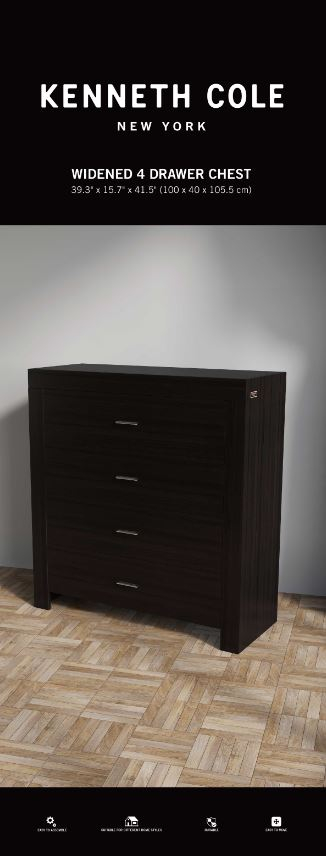 Kenneth Cole Wide 4-Drawer Chest, Black