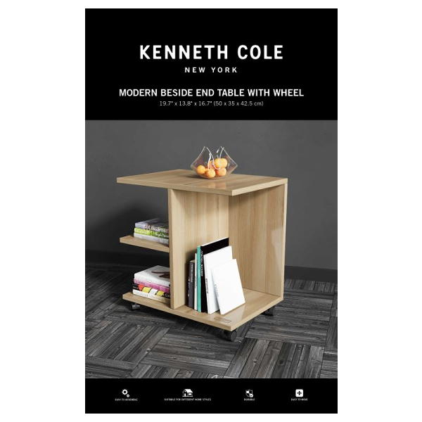 Kenneth Cole Moden End Table with Wheels, Oak