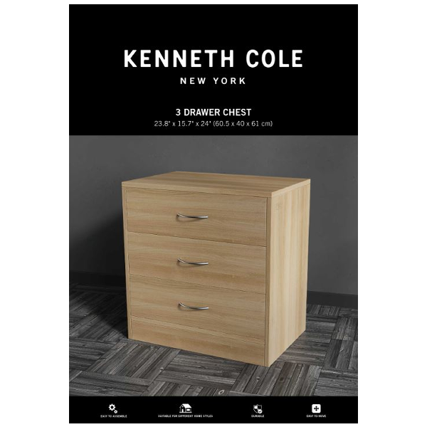 Kenneth Cole 3-Drawer Chest, Oak