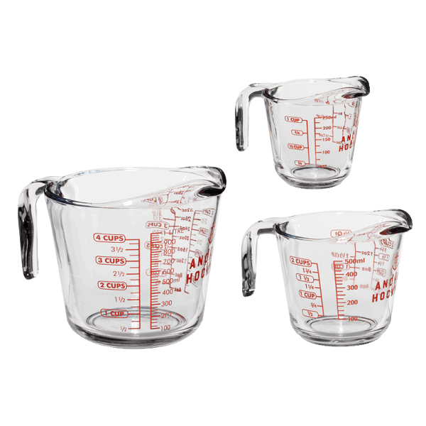 Anchor Hocking 3pc Glass Measuring Cup Set (Incl 8 oz., 16 oz. &amp; 32 oz. Open-Handle Measuring Cups)