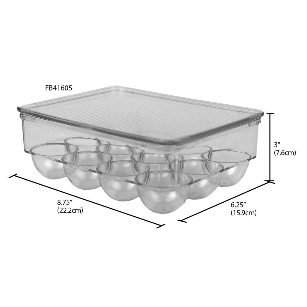 Home Basics 12 EGG PLASTIC HOLDER WITH LID, CLEAR