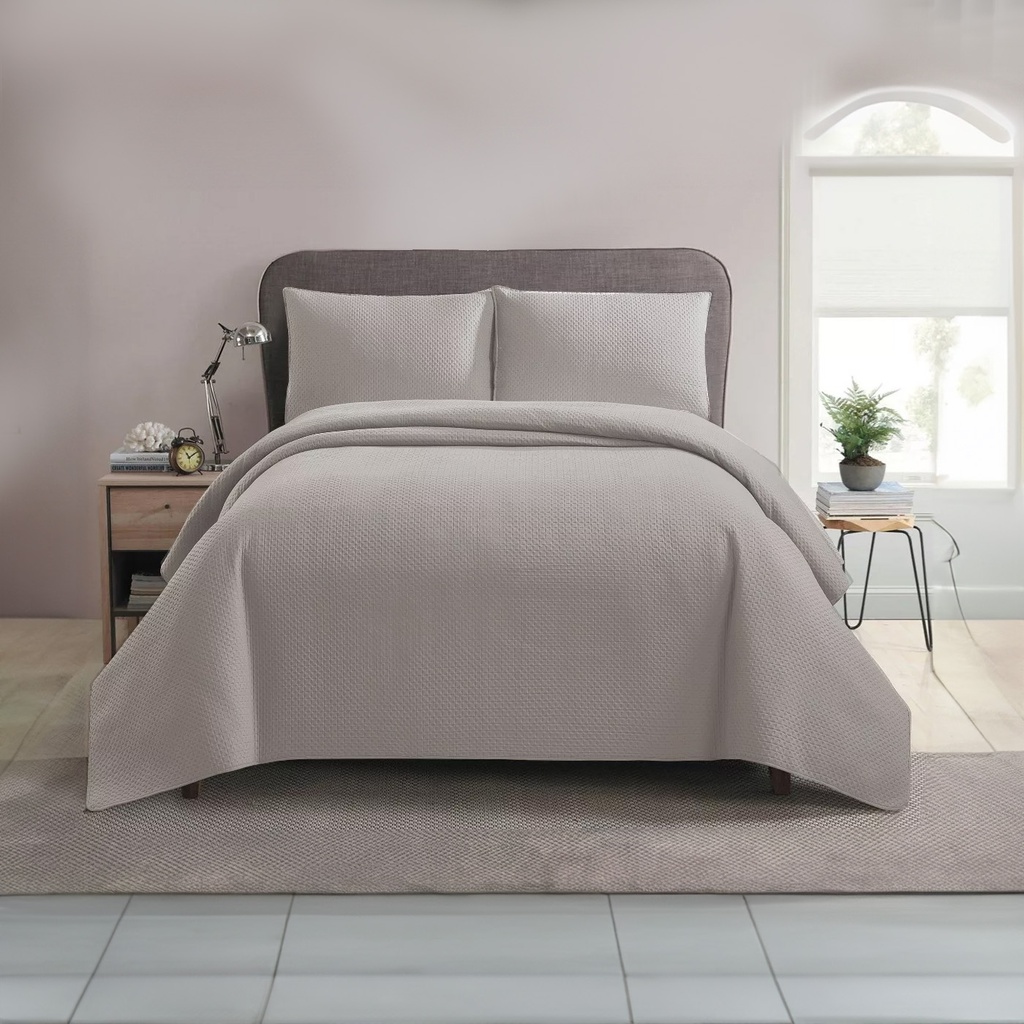 Emelle Queen Comforter Bedding 3pc Set, Light Grey