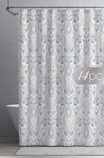 14pc Shower Curtain &amp; Bath Accessory Set, Damask Blossom