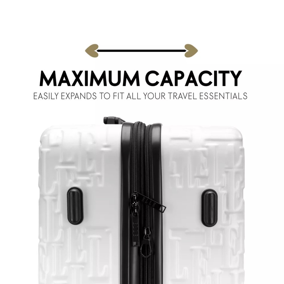 Elle Wayfarer 3pc Composite Luggage Set with Double Spinner Wheels, White