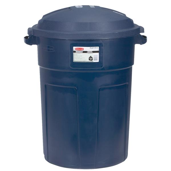 Rubbermaid Roughneck Trash Can with Lid 32 Gal Blue