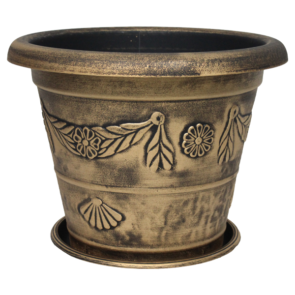 Royal Homes Flowerpot with Saucer 19x15 In., Gold/ Silver, Copper