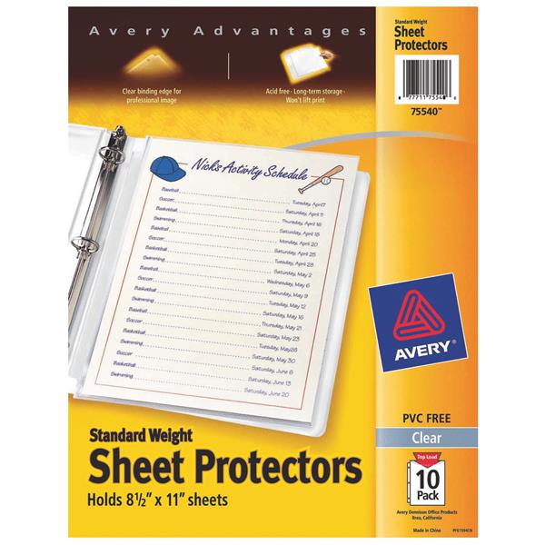 ****Avery Products 8-1/2 In. x 11 In. Top Loadin Clear Standard Weight Sheet Protector (10-Pack)