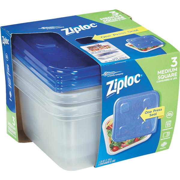 ****^Ziploc Square Food Storage Container with Lids 1.25 Qt. Clear (3-Pack)