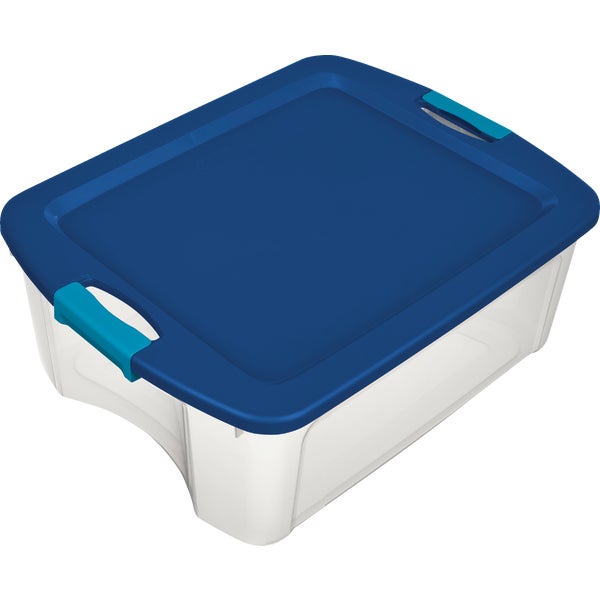 Sterilite Latch &amp; Carry Storage Tote 12 Gal., Clear Base with Blue Lid