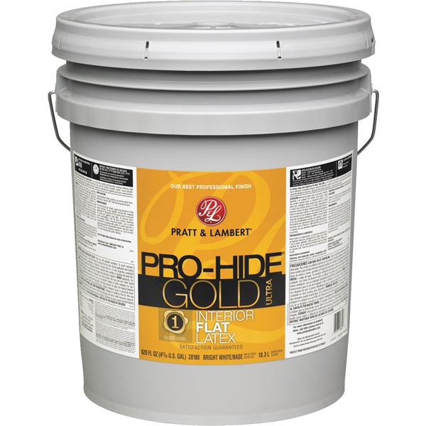 ****Pratt &amp; Lambert Pro-Hide Gold Ultra Latex Flat Interior Wall Paint, Bright White Base, 5 Gal.