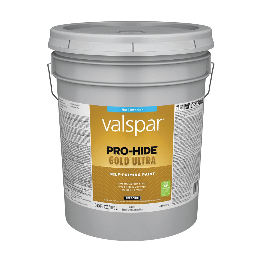 Valspar / Pratt &amp; Lambert Pro-Hide Gold Ultra Zero VOC Latex Flat Interior Wall Paint, Super-One Coat White, 5 Gal.