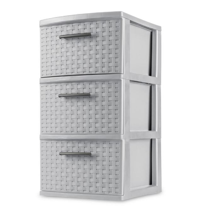 Sterilite Weave 3-Drawer Storage Cabinet, Cement