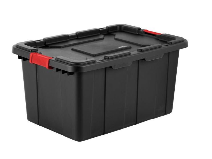Sterilite Industrial Tote 27 Gal, Black with Red Latches