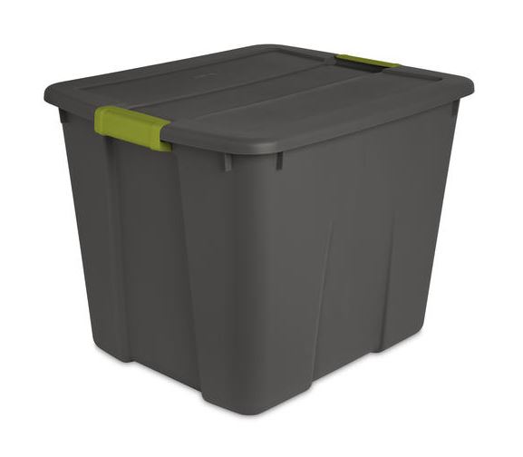 Sterilite Latch Tote 20 Gal, Grey with Green Latches