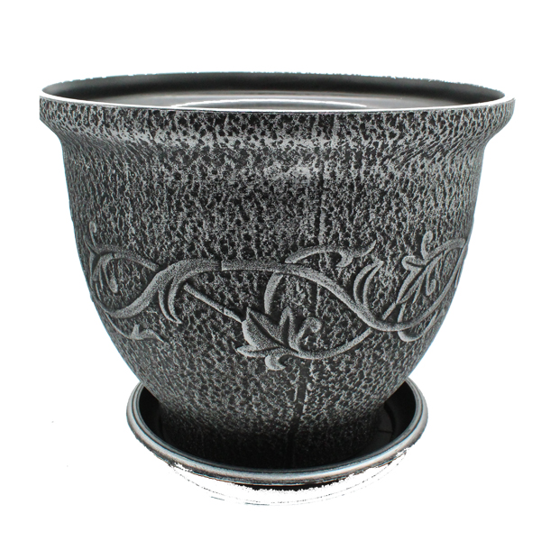 Royal Homes Flower Pot with Saucer 19 x 15 In., Gold/ Silver/ Copper