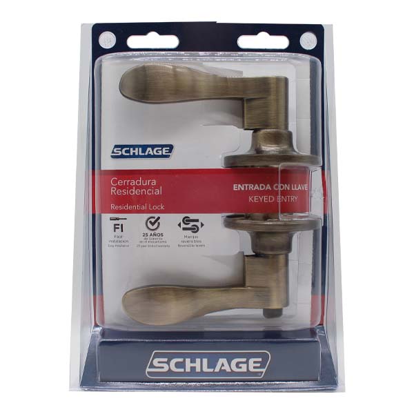 Schlage Brass Lever Venus Keyed Entry 609 BST 7707007703233