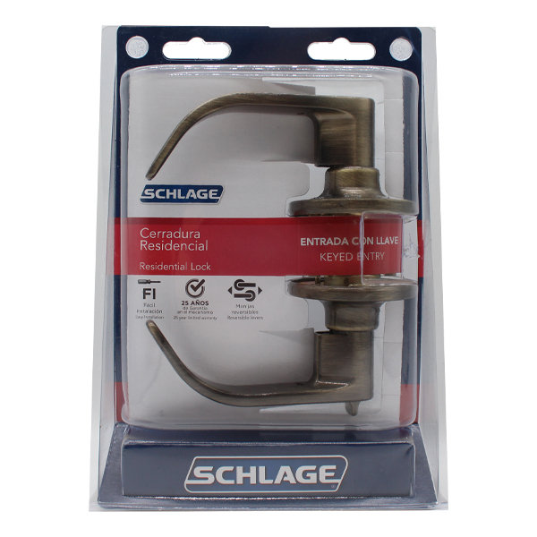 ^Schlage Brass Lever Vali Keyed Entry 609 BST 7707007710095