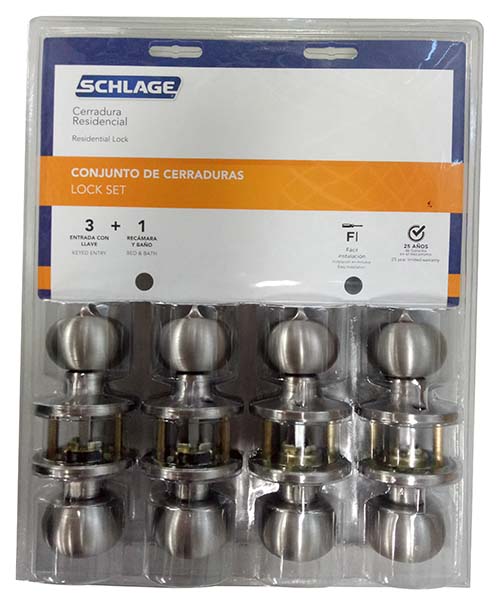 Schlage Combo Pack 3 Entry Knobs +1 Bath Knob 630 BST 7707007712273