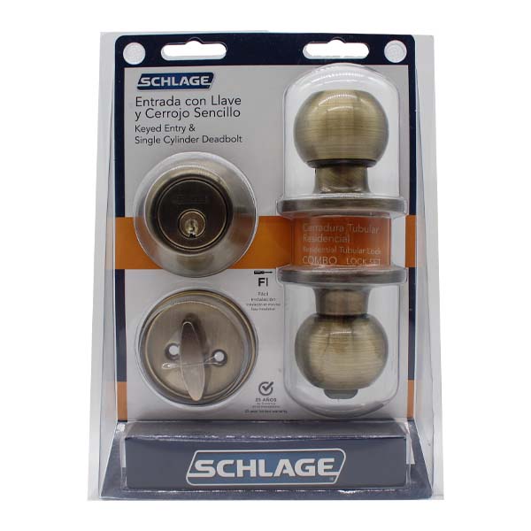 Schlage Knob and Single Cylinder Deadbolt Combo Atlas 609 BST 7707007712396