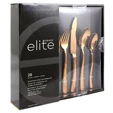 Gibson Elite Stonehenge 20pc Flatware Set, Hammered Design, Rose Gold