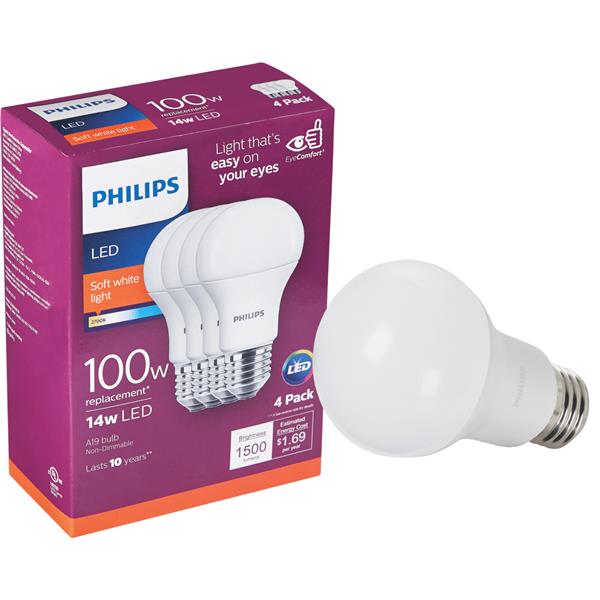 ^Philips EyeComfort 100W Equivalent Soft White A19 Medium LED Light Bulb (4-Pack)