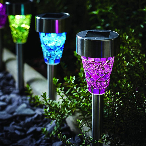 ****Outdoor Expressions Solar Path Light Green, Red, or Purple 2.10 Lumens, Stainless Steel