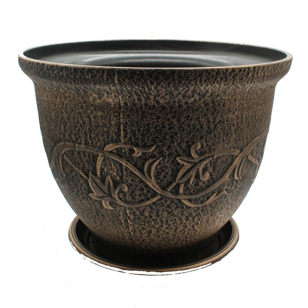 Royal Homes Flower Pot with Saucer 15.5x12 In., Gold/ Silver/ Copper
