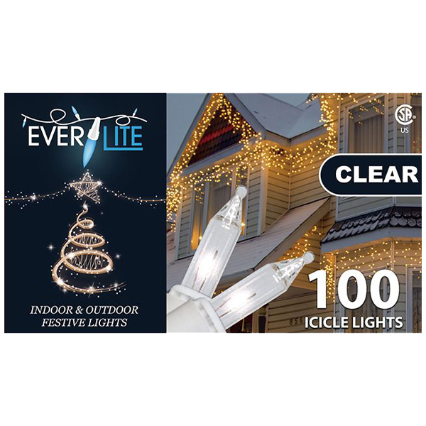 Everlite 100 String Icicle Lights Clear