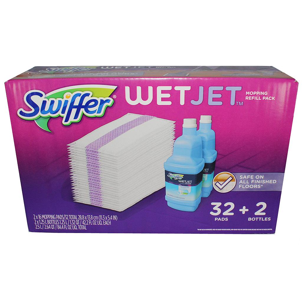 Swiffer Wetjet Mopping Refill Pack (32 Refill Pads plus 2 Bottles of Cleaner 1.25 L ea.)