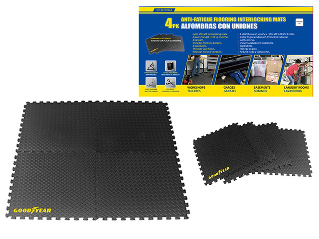 Goodyear 4pc Anti-Fatigue Interlocking Mats (61x61x1cm) 24 In. Grey