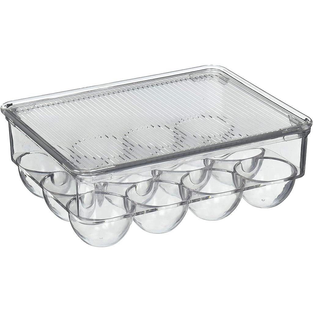 Home Basics Plastic Egg Holder with Lid, Clear (12 Eggs)