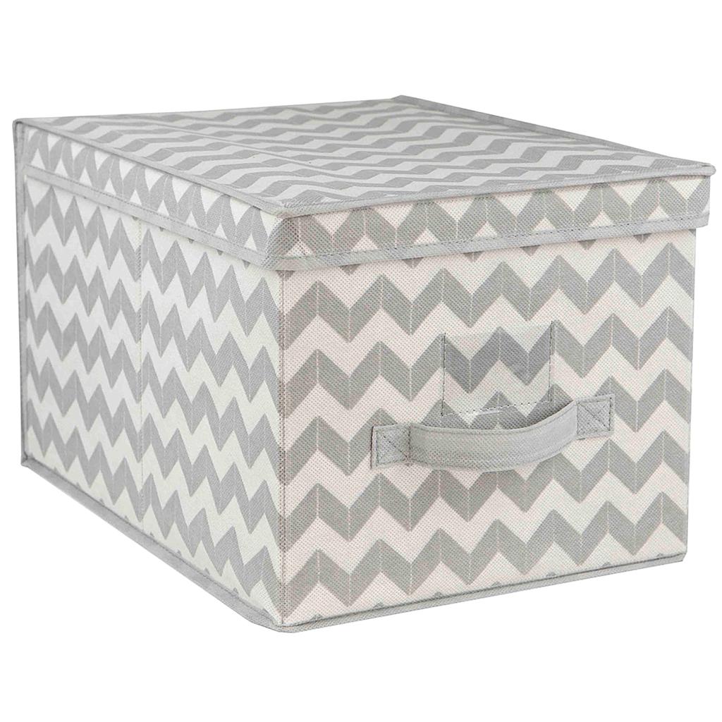 Home Basics Large Storage Box 12 W x 10 H x 16 D, Grey Chevron