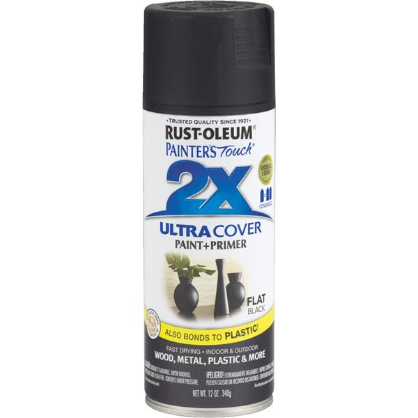 Rust-Oleum Painter's Touch 2X Ultra Cover Flat Paint + Primer Spray Paint 12 Oz., Black