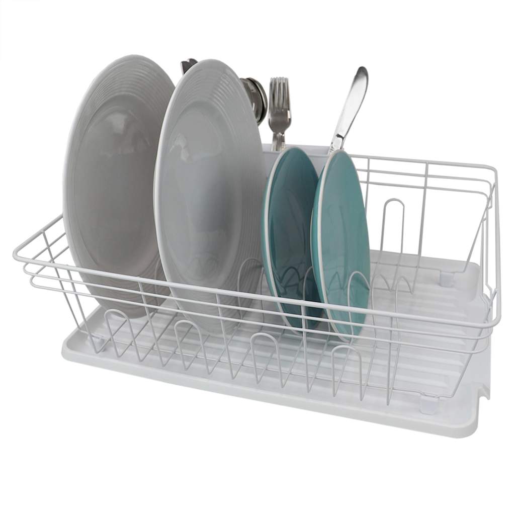 Home Basic Contempo 3pc Dish Rack, White