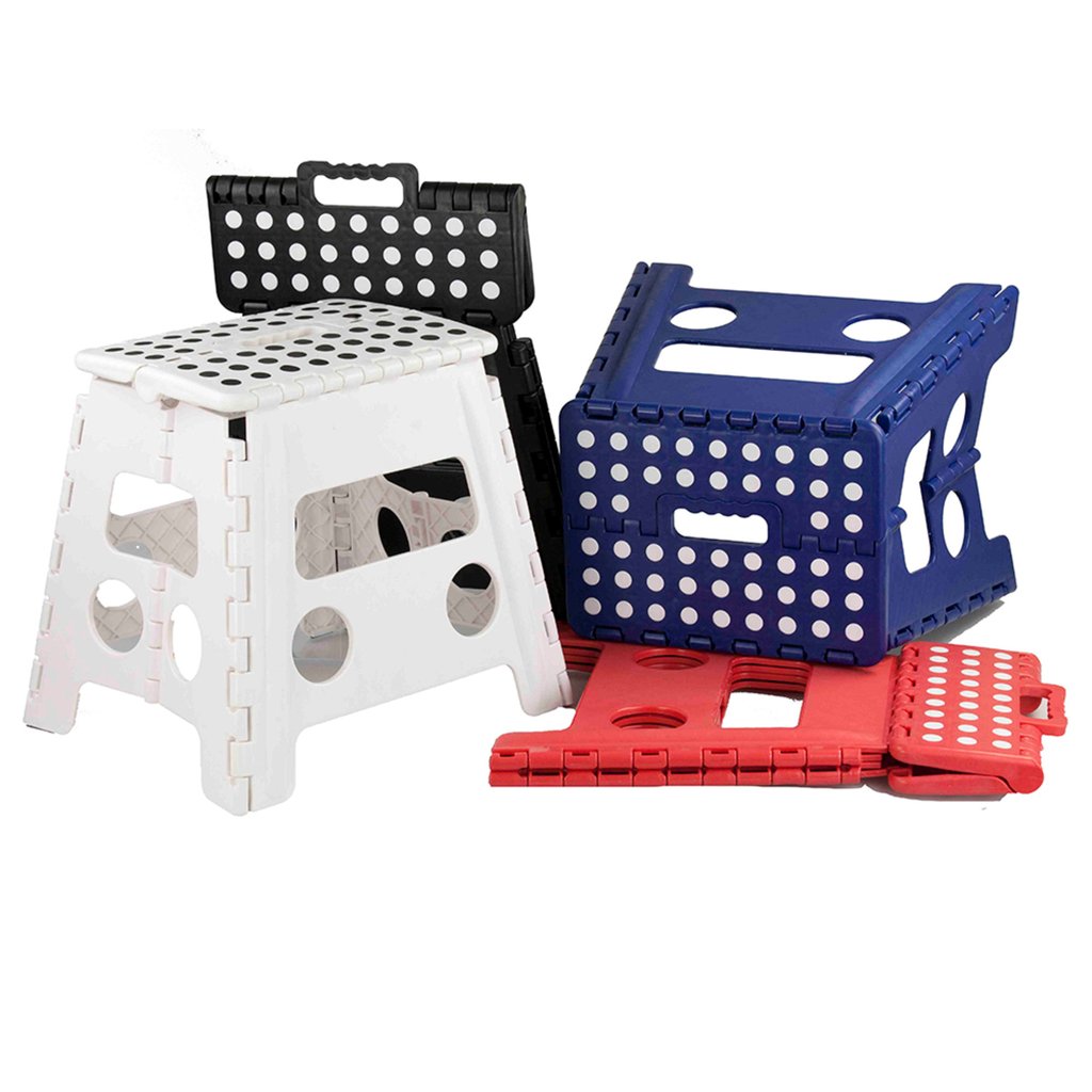 Home Basics Large Folding Step-Stool Plastic with Non-Slip Dots, Assorted Colours