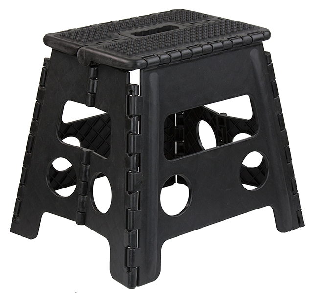 Home Basics Large Folding Step-Stool Plastic with Non-Slip Dots, Black