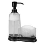 Home Basics Soap Dispenser with Sponge Holder, Black / Clear Plastic