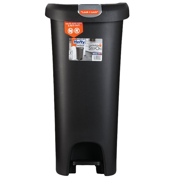 Hefty Lid Lock Step-On Wastebasket 12 Gal. Blac